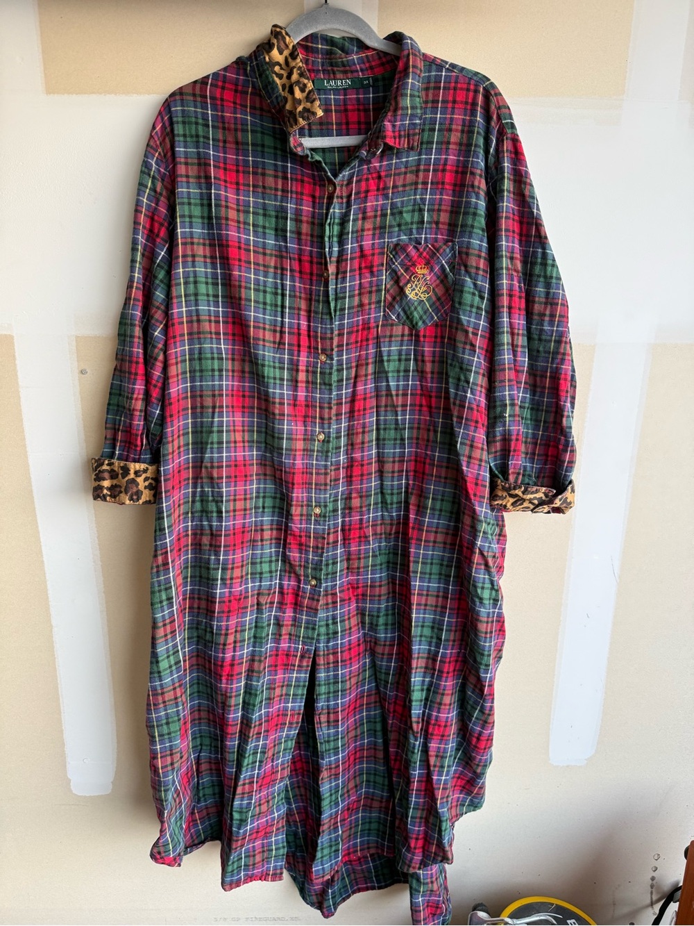 Lauren Ralph Lauren Red & Green Plaid Button-Down Dress with Leopard Trim